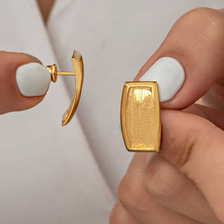 Stud Earrings - Yellow Gold-Tone Woven Textured Design