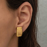 Stud Earrings - Yellow Gold-Tone Woven Textured Design