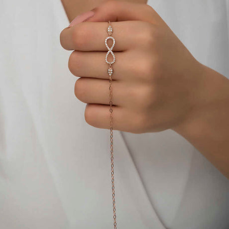 Rose Gold Plated Silver Infinity Bracelet - Dainty Cubic Zirconia Design