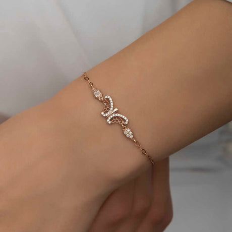 Sterling Silver Rose Gold Plated Butterfly Bracelet - Dainty & Sparkling