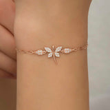 Rose Gold Plated Sterling Silver Dragonfly Bracelet - Dazzling Zirconia