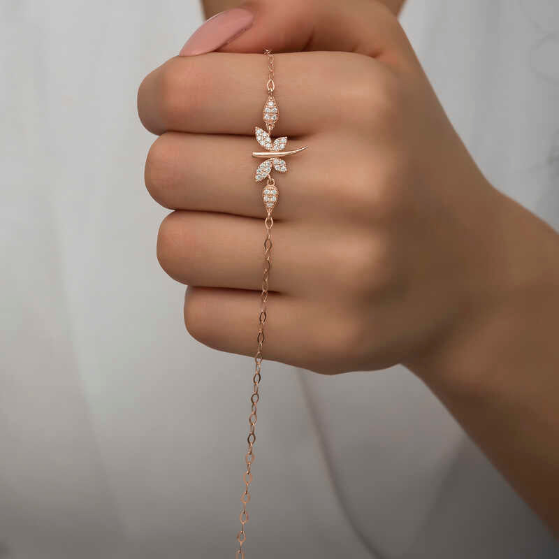 Rose Gold Plated Sterling Silver Dragonfly Bracelet - Dazzling Zirconia