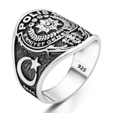 Sterling Silver Turkish Police Emblem Mens Ring
