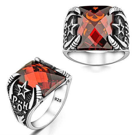Premium Men's Silver Special Operations Red Stone Ring