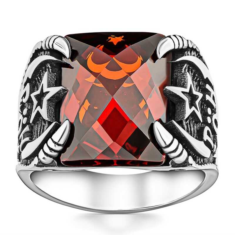 Premium Men's Silver Special Operations Red Stone Ring