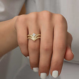 Ring - Gold-Tone Cubic Zirconia Princess Cut Chevron Statement
