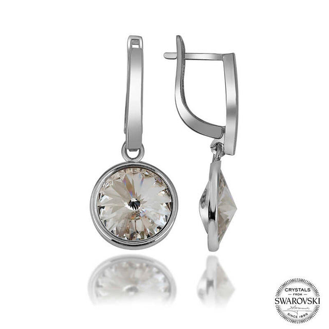 Sparkling Silver-Tone Swarovski Crystal Bezel Drop Earrings