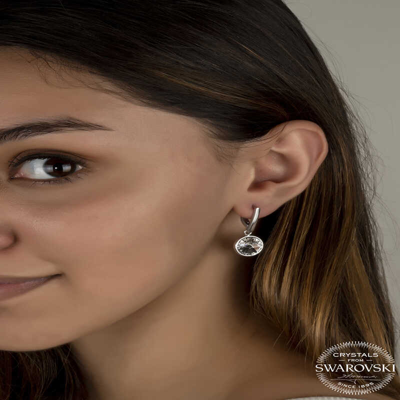 Sparkling Silver-Tone Swarovski Crystal Bezel Drop Earrings