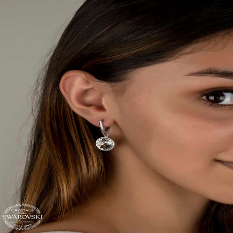 Drop Earrings - Sterling Silver Round Swarovski Crystal Dangle
