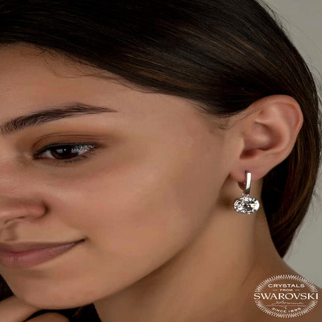 Dangle Earrings - Sterling Silver Sparkling Swarovski Crystal Drop