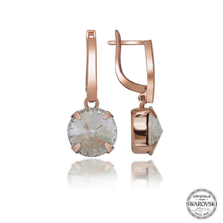 Dangle Earrings - Rose Gold Plated Swarovski Crystal Solitaire Drop