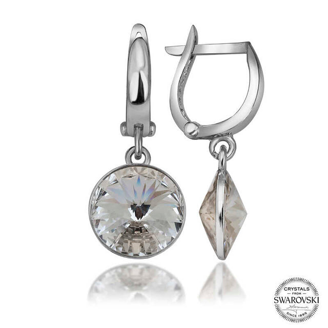 Sterling Silver Dangle Earrings - White Swarovski Crystal