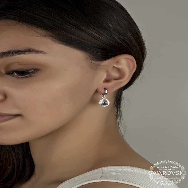 Sterling Silver Dangle Earrings - White Swarovski Crystal