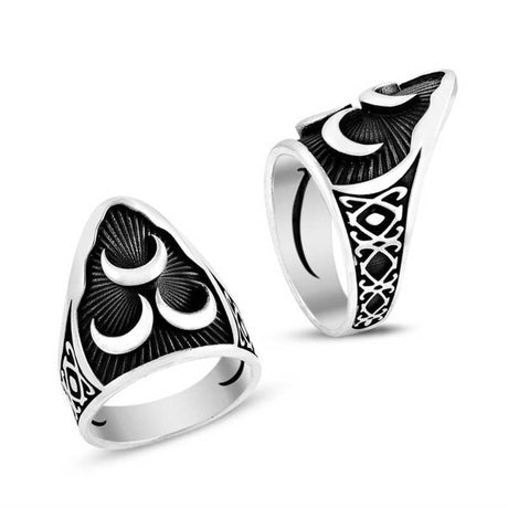 Premium Artisan Crafted Silver Three Crescent Men's Ring