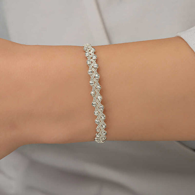 Sterling Silver Kazaziye Braided Bracelet with Beaded Accents