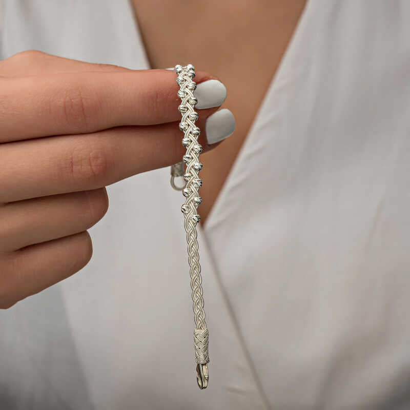 Sterling Silver Kazaziye Braided Bracelet with Beaded Accents
