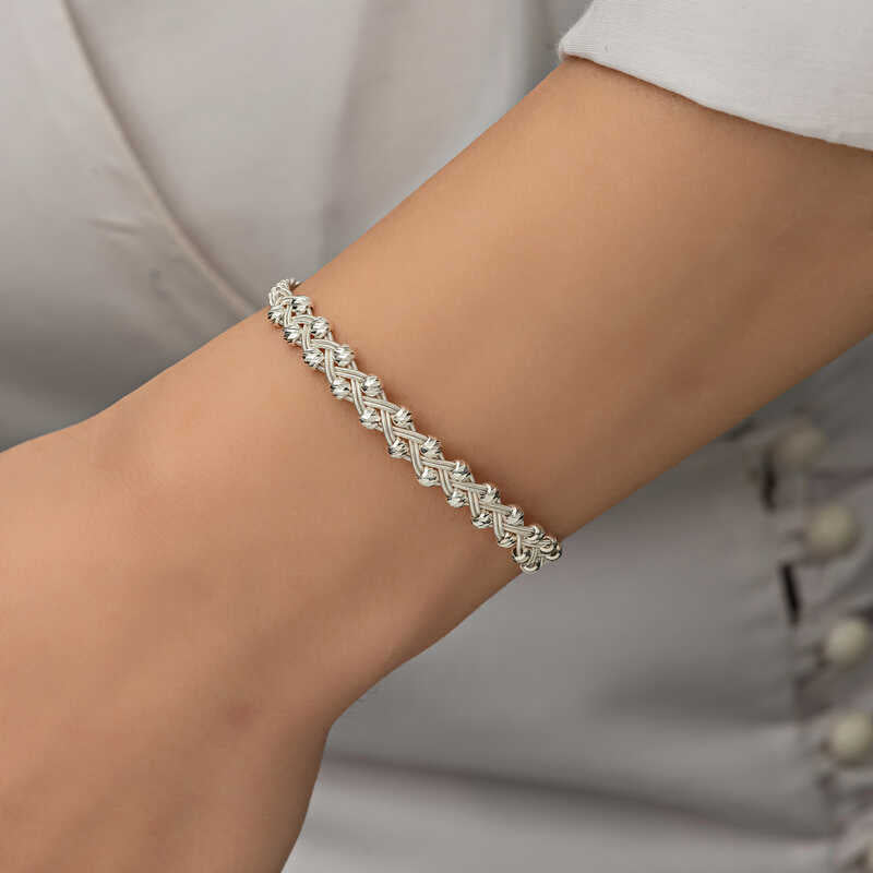 Sterling Silver Kazaziye Braided Bracelet with Beaded Accents
