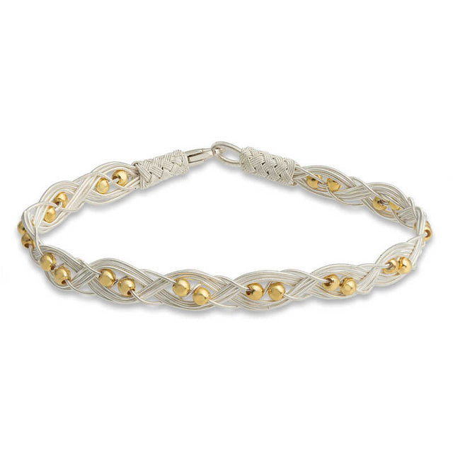 Bracelet - Silver-Tone Braided with Gold-Tone Beads