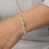 Bracelet - Silver-Tone Braided with Gold-Tone Beads