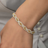 Bracelet - Silver-Tone Braided with Gold-Tone Beads