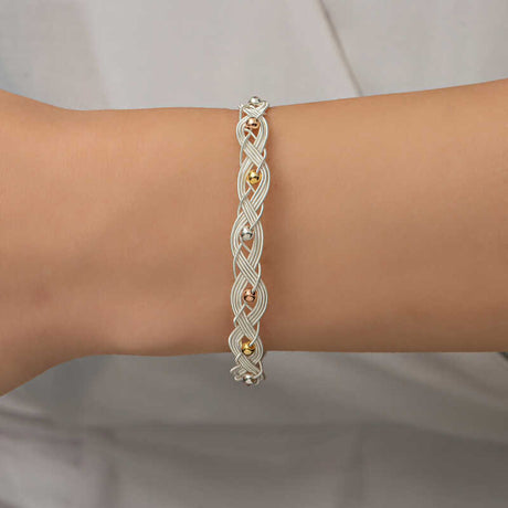 Kazaziye Silver Braided Bracelet - Tricolor Bead Embellished