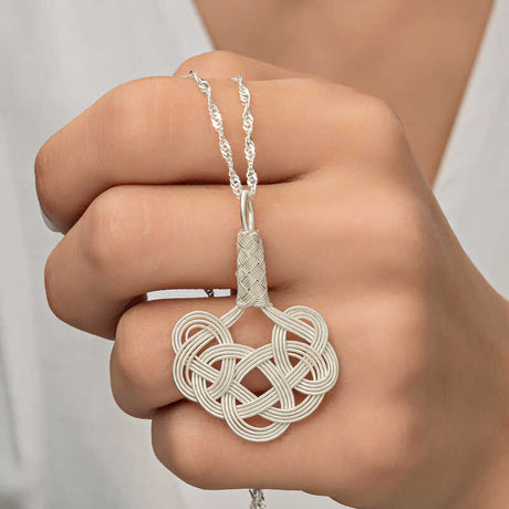 Sterling Silver Kazaziye Intricate Woven Knot Pendant Necklace
