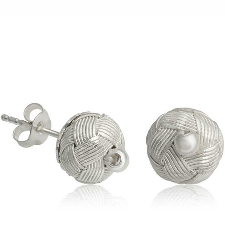 Stud Earrings - Sterling Silver Kazaziye Weave Knot with Pearl