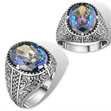 Premium Sterling Silver Floral Mystic Topaz Men's Ring