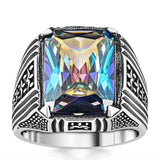 Premium Sterling Silver Men's Square Cut Mystic Topaz Ring