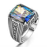 Premium Sterling Silver Men's Square Cut Mystic Topaz Ring
