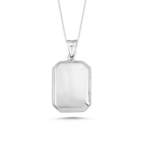 Silver Locket Necklace - Classic Rectangular Polished Pendant