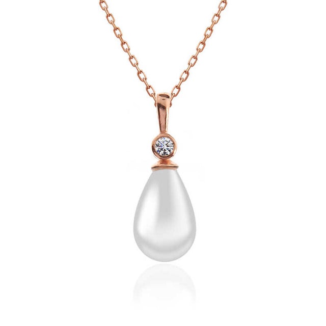 Rose Gold Plated Sterling Silver Teardrop Pearl Necklace