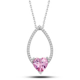Necklace - Sterling Silver Sparkling Pink Heart Teardrop