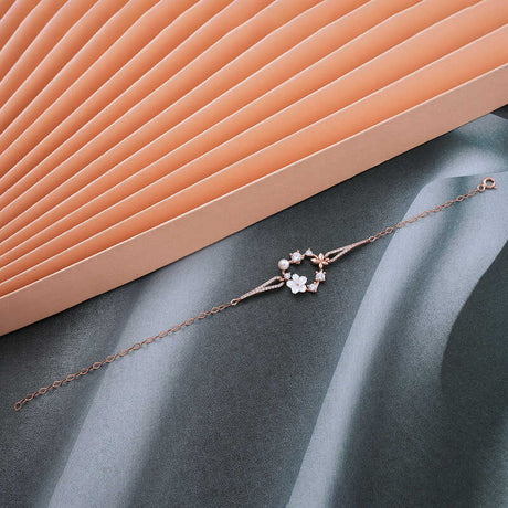 Rose Gold Plated Floral Bracelet - Dainty Pearl & Cubic Zirconia Design