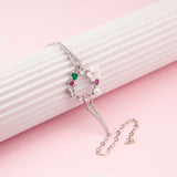 Bracelet - Silver-Tone Floral Wreath with Multi-Gemstones & Pearl