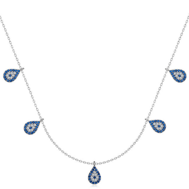 Sterling Silver Evil Eye Drop Charm Necklace - Dainty & Elegant