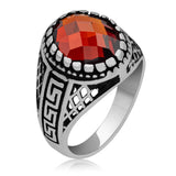 Men's Sterling Silver Ring with Faceted Red Zircon Gemstone