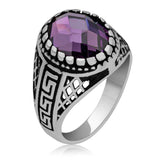 Men's Sterling Silver Ring - Purple Zircon Geometric Design