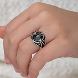 Men's Ring - Sterling Silver Black Zircon Faceted Statement Ring