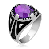 Men's Ring - Sterling Silver Purple Zircon Faceted Statement