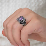 Men's Ring - Sterling Silver Purple Zircon Statement Ring
