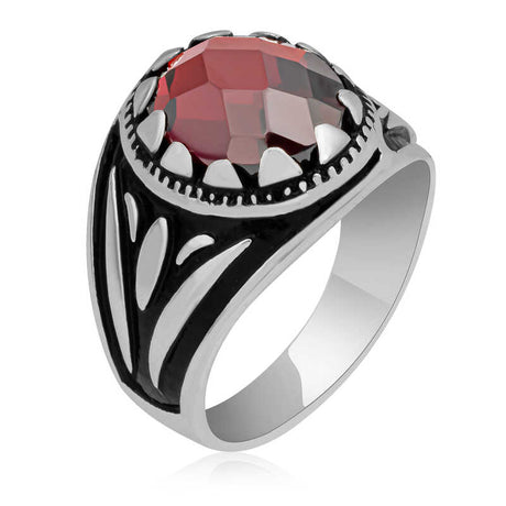 Boy's Sterling Silver - Ornate Red Zircon Ring