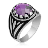 Men's Ring - Sterling Silver Purple Zircon with Enamel