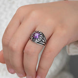 Bague homme - Argent sterling zircon violet avec émail