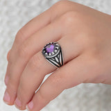 Bague homme - Argent sterling zircon violet avec émail
