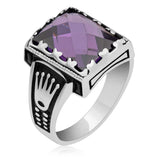Men's Statement Ring - Sterling Silver Lilac Zircon with Crown Detail