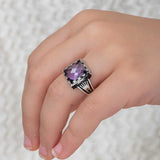 Men's Statement Ring - Sterling Silver Lilac Zircon with Crown Detail