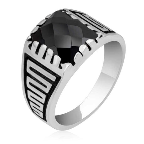 Men's Ring - Sterling Silver Black Zircon Geometric Statement Ring