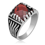 Men's Ring - Sterling Silver Red Zircon Classic Statement Ring
