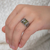 Men's Statement Ring - Sterling Silver Olive Green Zircon